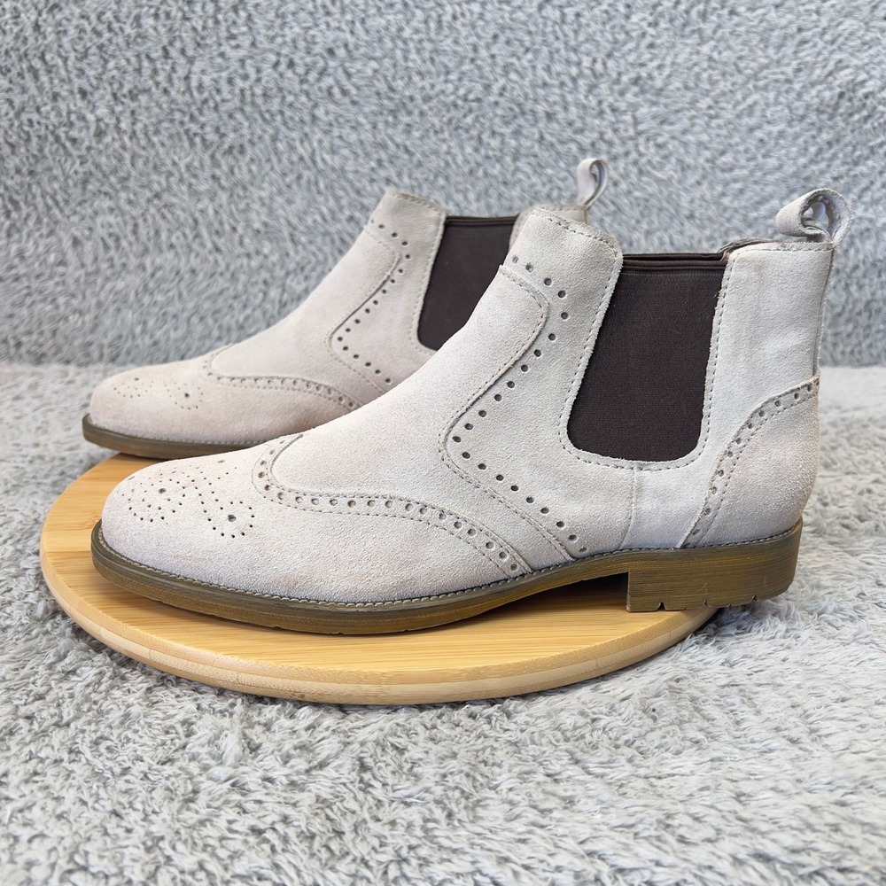 Vintage Foundry Co Mens Suede Brogue Chelsea Boots Light Gray Wingtip Size 8.5
